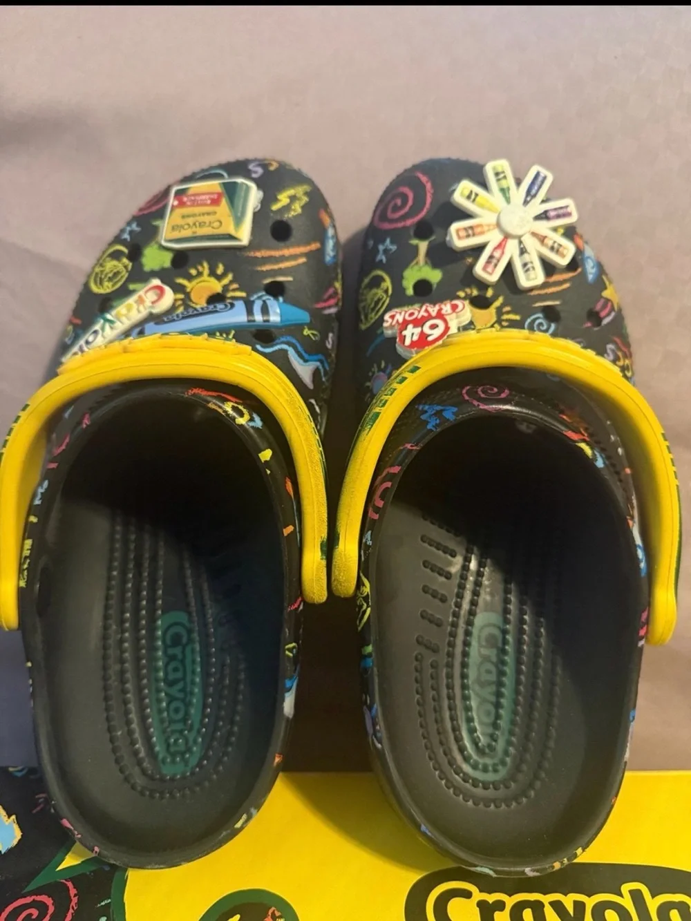 Crayola Black Kids Clogs with Yellow Strap and Multicolor Art